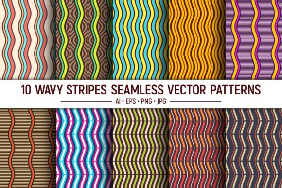 10 Seamless Wavy Stripes Vector Patterns for Design Projects