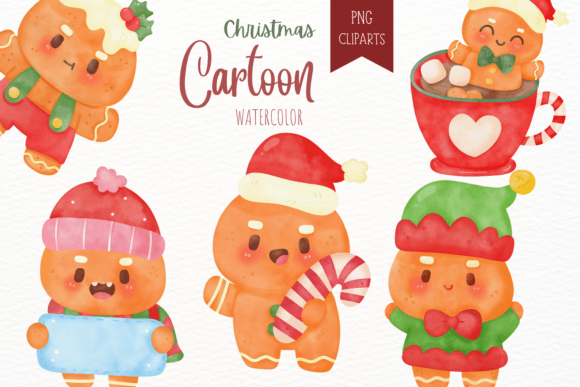 Christmas Gingerbread Watercolor Kawaii