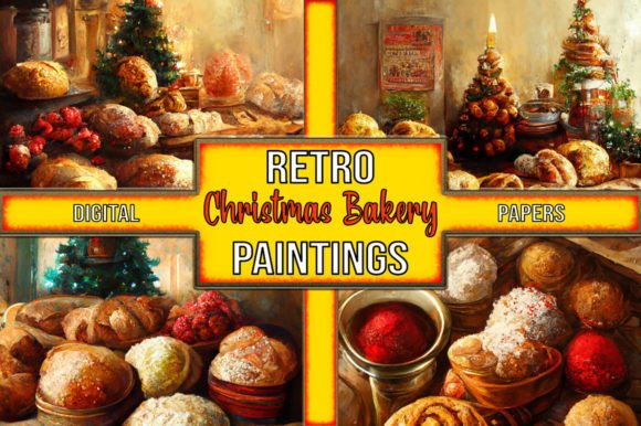 Retro Christmas Bakery Paintings